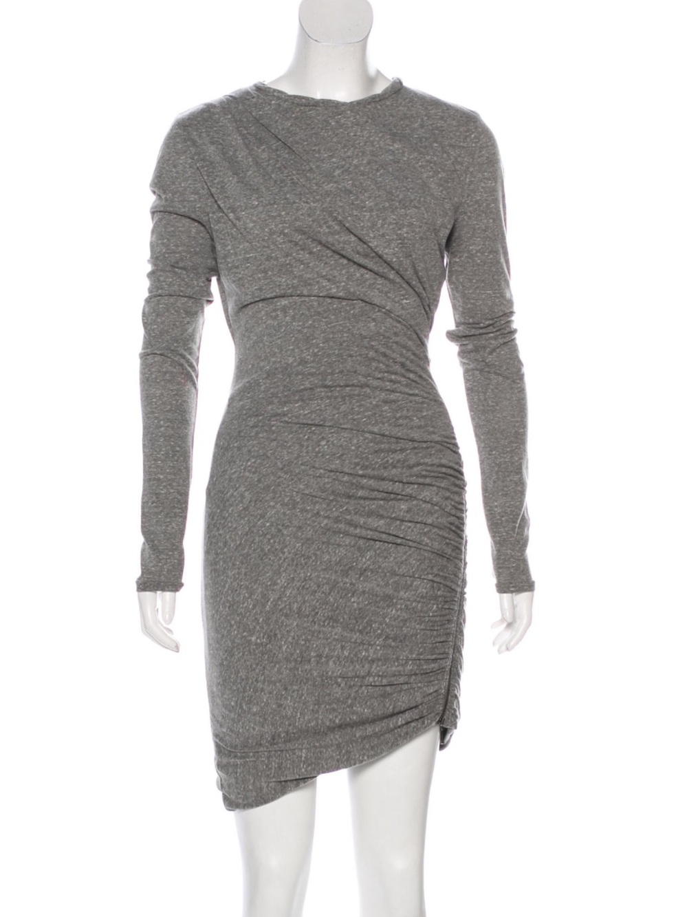 Pam & Gela Gray Long-Sleeve Ruched Asymmetric Dress Sz Small